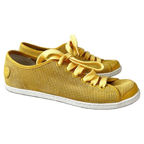 Camper Uno Perforated Suede Lace Up Sneaker Marigold Yellow Size 37/ 7 - Picture 1 of 7